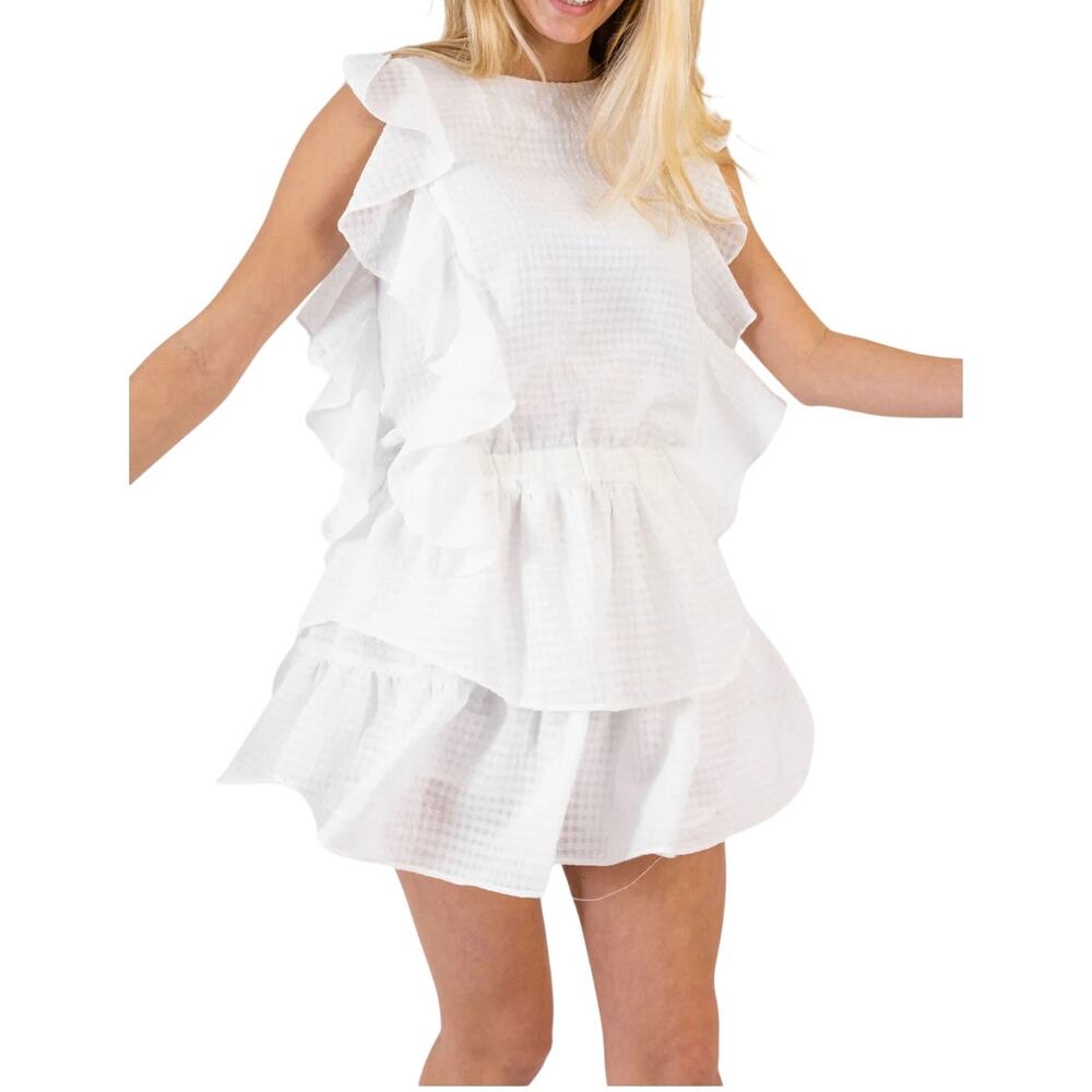 KOCH Womens Bright White Madison Check Dress, ruflle, Size S